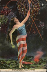 Miss Liberty with Fireworks 4th of July Postcard Postcard Postcard