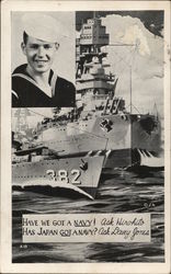 Picture of Navy Warship, Inset of Sailor Postcard Postcard Postcard