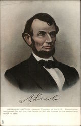 Abraham Lincoln, 16th. President of the US. Elected twice. Inaugurated for the first time 3/4/1861 Presidents Postcard Postcard Postcard