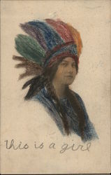 Indian Maiden Native American Woman in Colorful Headdress Postcard