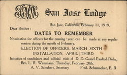 San Jose Lodge Meeting Reminder Postcard