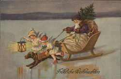 Santa in Purple in Sleigh With Children Postcard