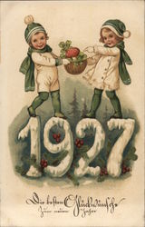 Two Children Celebrating the Beginning of 1927 Postcard Postcard Postcard