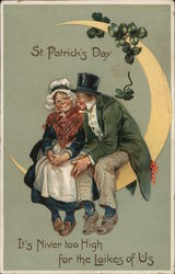 St Patrick's Day - Man and Woman Sitting on Moon St. Patrick's Day Postcard Postcard Postcard