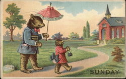 Sunday to Church Bears Postcard Postcard Postcard