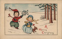 Two Children Playing in Snow Postcard Postcard Postcard