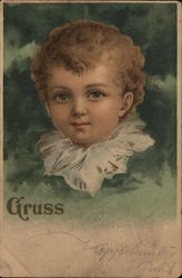 Young Boy with Blond Hair and Ruffled White Collar Postcard