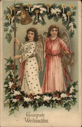 Two Angels With Holly and Fir Postcard Postcard Postcard