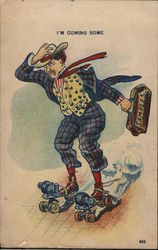 Man on Motorized Roller Skates Roller Skating Postcard Postcard Postcard