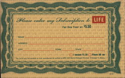 Subscription Card for Life Magazine Postcard