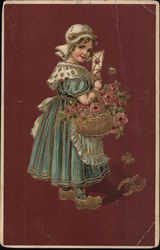 Dutch Girl Carrying Basket of Roses Dutch Children Postcard Postcard Postcard