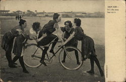 It looks easy, but try it! Girls with Bicycle Postcard