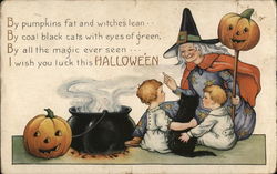 Halloween Witch and Children Postcard Postcard Postcard