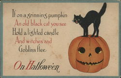 Halloween Cat and Pumpkin Postcard