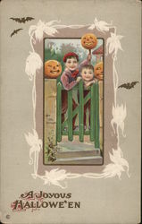 A Joyous Halloween Children at Gate Postcard