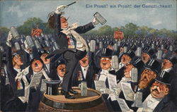 Men Drinking Beer and Singing Postcard