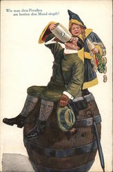 Prussian Man Drinking Beer on Barrell Men Postcard Postcard Postcard