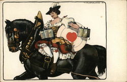 Woman Riding Horse Carrying Steins of Beer Women Postcard Postcard Postcard