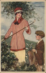 Woman Golfer and Caddy Postcard