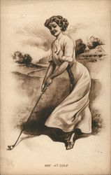 Woman on Golf Course Holding Club Postcard