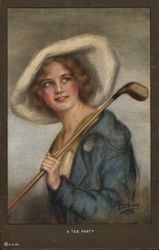 Woman Golfer in Blue "A Tee Party." Women Postcard Postcard Postcard