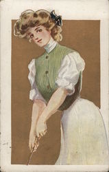 Woman Holding Golf Club Postcard