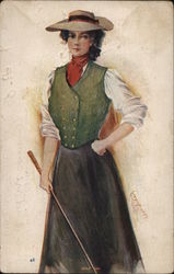 Woman Holding a Golf Club Postcard