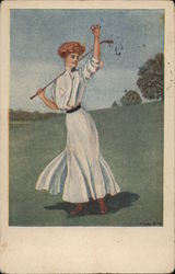 Young Woman Playing Golf Postcard