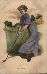 Woman Playing Golf Postcard