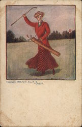 Woman in Red playing Golf Postcard