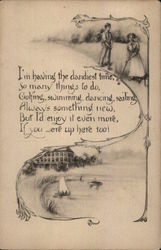 Boy and Girl Golfing, Sailboat in Water, Verse in Between Postcard