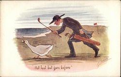 Parson Golfer Chasing Duck Stealing Golf Ball Postcard Postcard Postcard