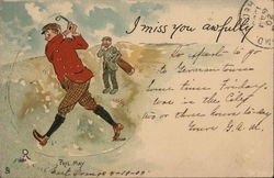 Two Men Golfing Postcard