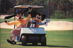 Mickey Mouse and Goofy in a Golf Cart Postcard