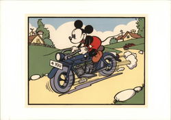 Mickey Rides His Motorbike Cartoons Postcard Postcard Postcard