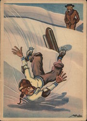 Sledding Accident Postcard