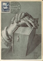 A. Durer Handestudie mit Bibel Postcard