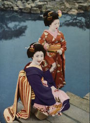 Two Geishas on a Dock by a Pond Postcard