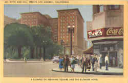 A Glimpse Of Pershing Square And The Biltmore Hotel, Fifth And Hill Streets Los Angeles, CA Postcard Postcard