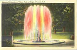 Memorial Fountain In Wilcox Park At Night Westerly, RI Postcard Postcard