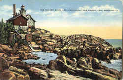 The Rugged Shore And Lighthouse, Lake Superior Houghton, MI Postcard Postcard