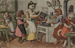 Cats Cooking in the Kitchen Postcard Postcard