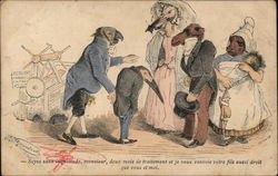 Dressed Animals in Discussion Postcard