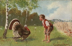 Boy with Large Turkey Postcard