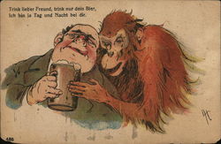 Man Drinking With Monkey Postcard