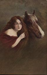 Portrait of Woman With Horse Women Postcard Postcard