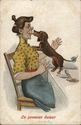 Dog Licking Woman's Face Postcard