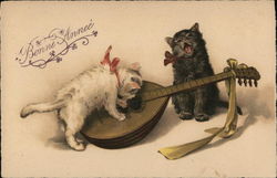 Two Kittens Playing on Mandolin Postcard