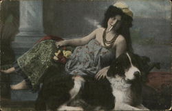 Woman Smoking Posing With Dog Postcard