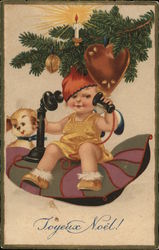 Baby on Phone Under Christmas Tree Children Postcard Postcard